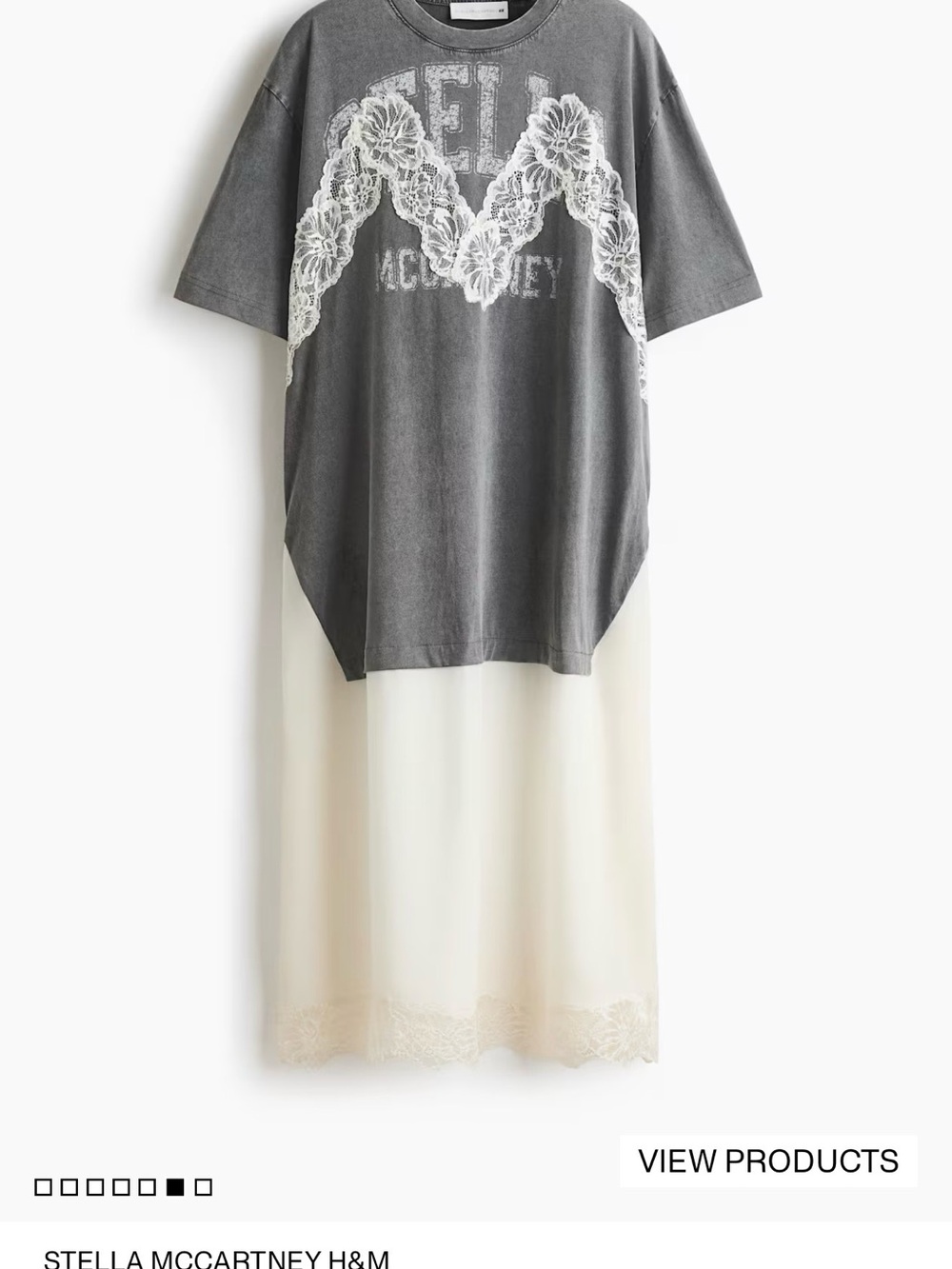 Stella McCartney Gray Tee and Cream Slip Dress Layered Set LARGE